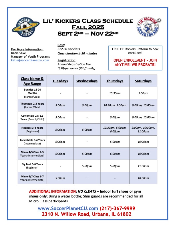 Lil Kickers Flyer - Fall 2025